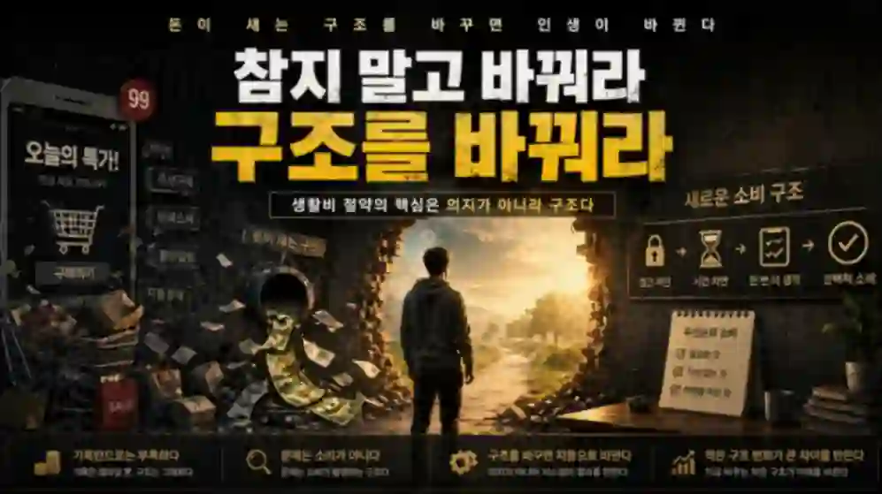소비 구조를 바꾸면 생활비가 줄어드는 과정을 표현한 포스터 이미지