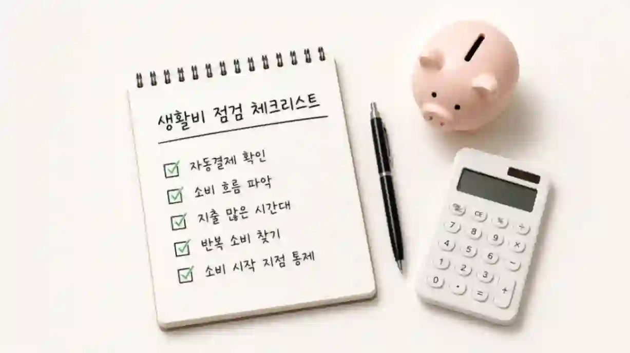 생활비 절약을 위한 소비 점검 체크리스트를 정리한 이미지